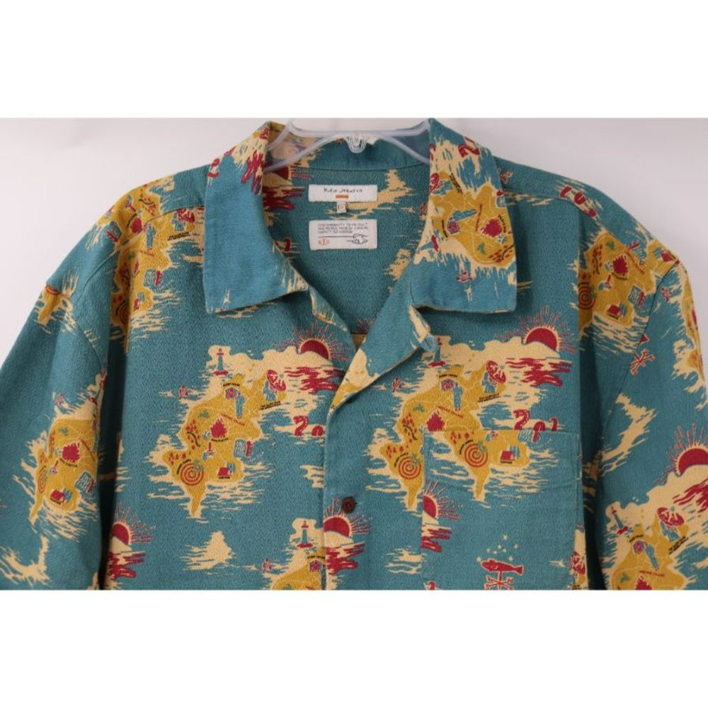 Nudie Jeans co Shirt Mens XL Aron Islands Short Sleeve Camp Button Up Cotton - Picture 2 of 13